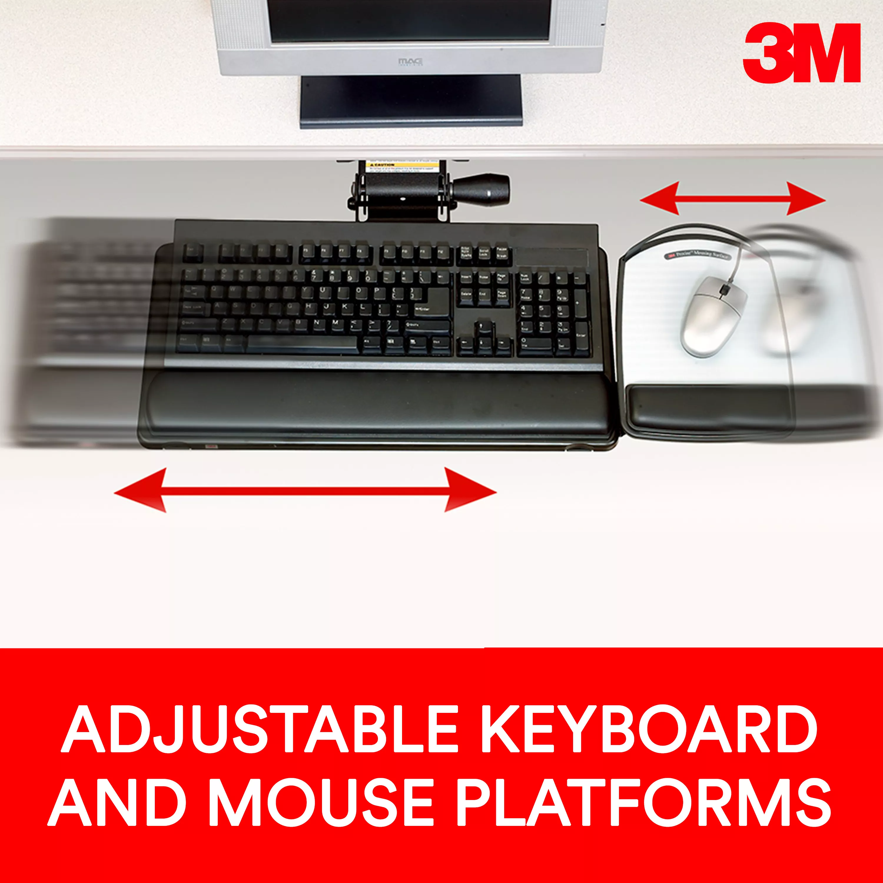 SKU 7010332574 | 3M™ Knob Adjust Keyboard Tray with Adjustable Keyboard and Mouse Platform