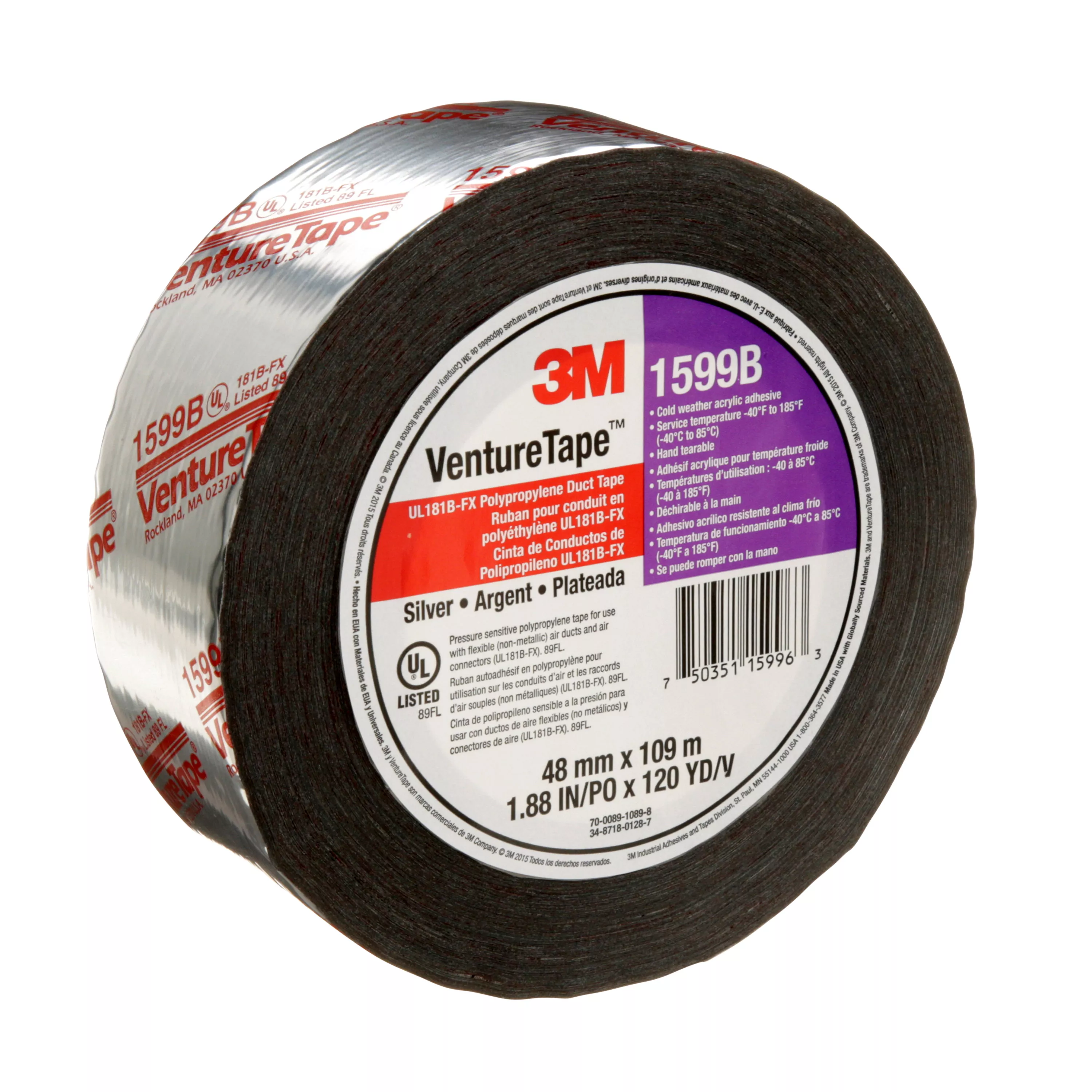 SKU 7100043760 | 3M™ Venture Tape™ UL181B-FX Polypropylene Duct Tape 1599B