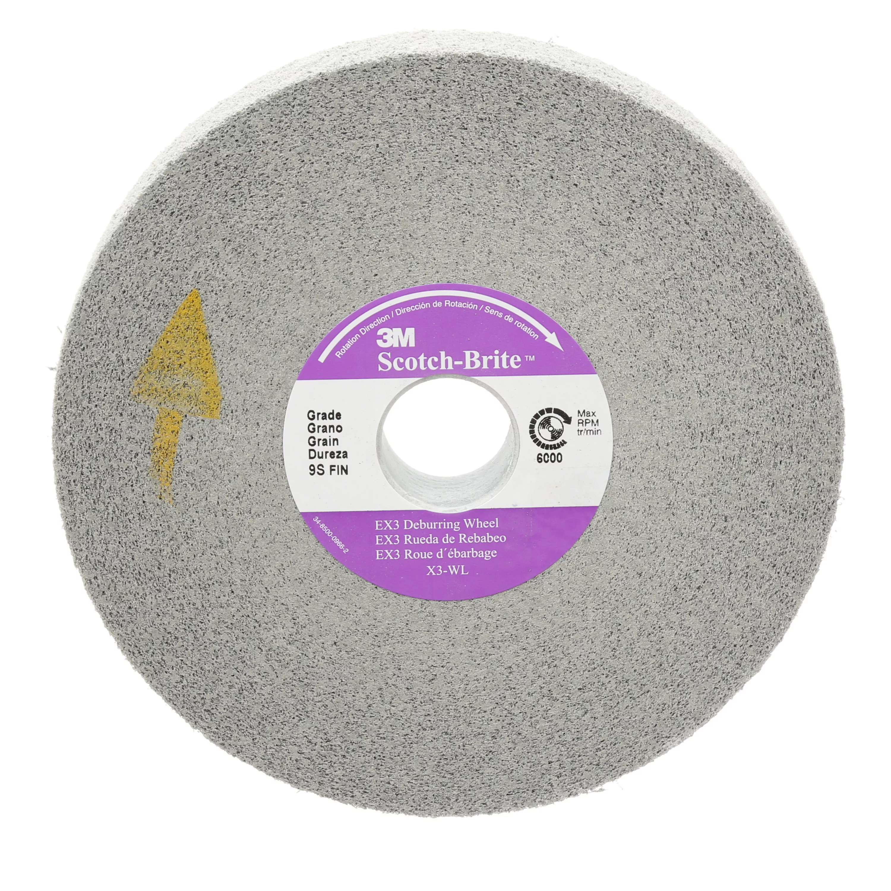 Scotch-Brite™ EX3 Deburring Wheel, X3-WL, 8S Fine, 12 in x 1/2 in x 5
in, 2 ea/Case