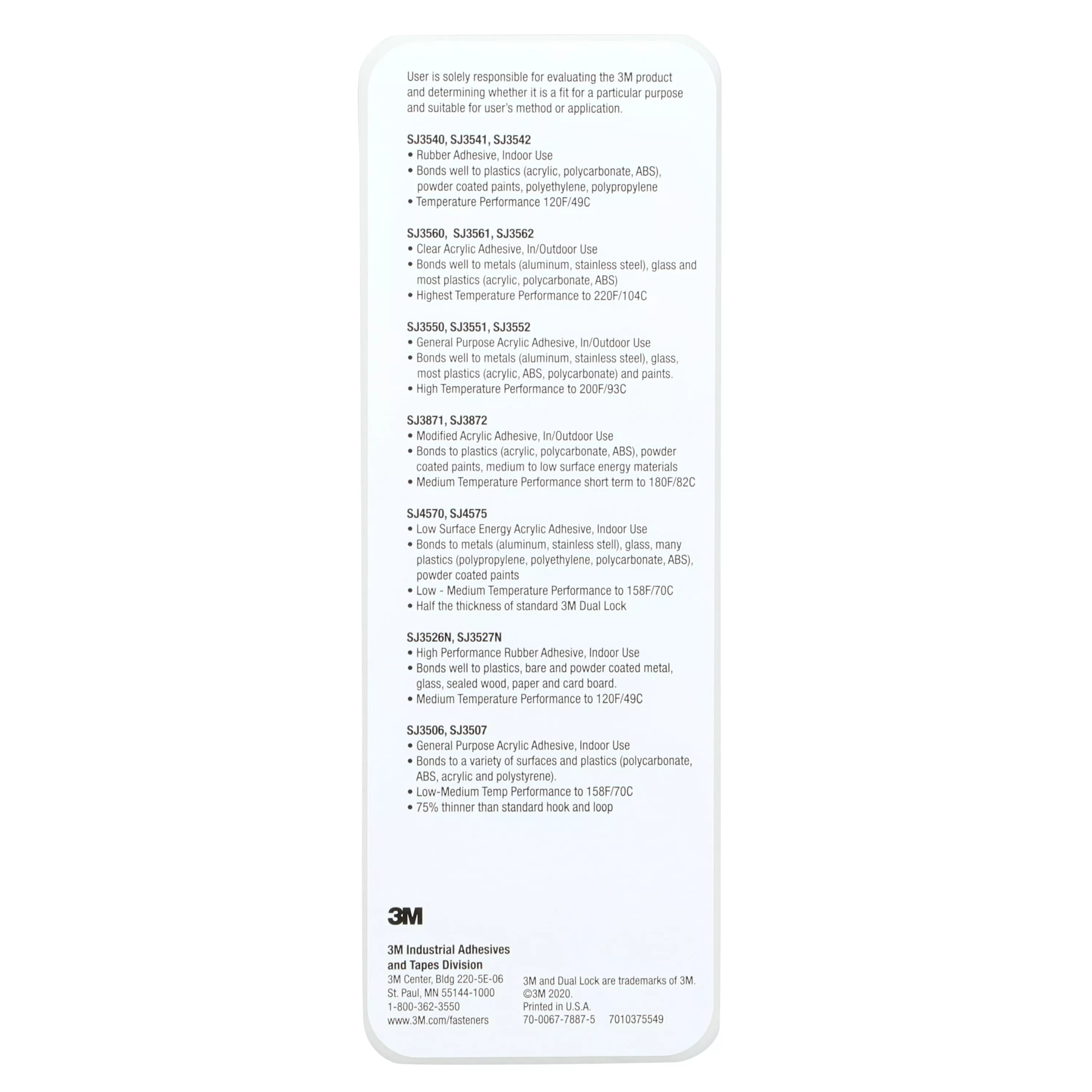 SKU 7010375549 | 3M™ Reclosable Fastener Demo Board