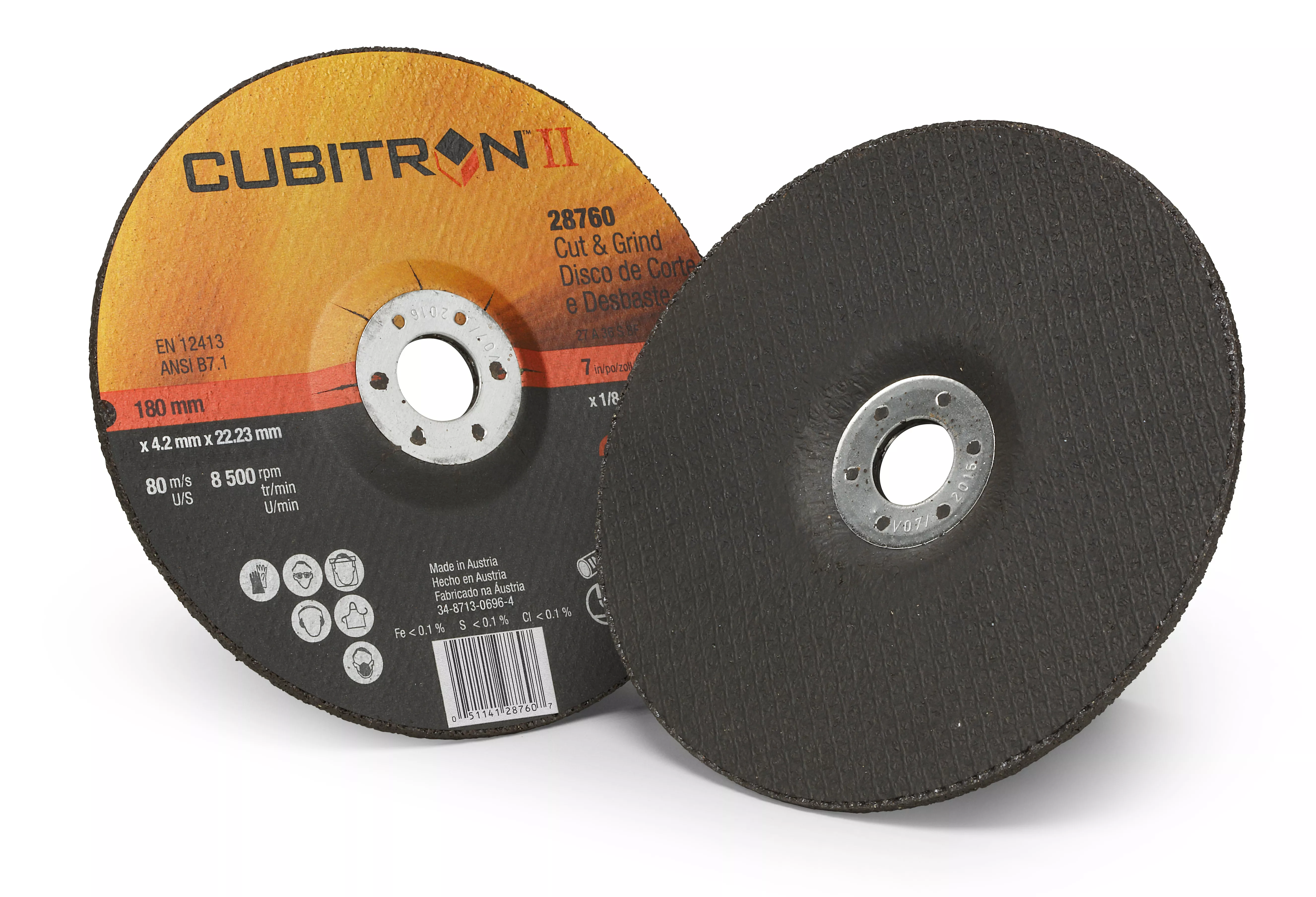 3M™ Cubitron™ II Cut and Grind Wheel, 28760, T27, 7 in x 1/8 in x 7/8 in, 10/Carton, 20 ea/Case