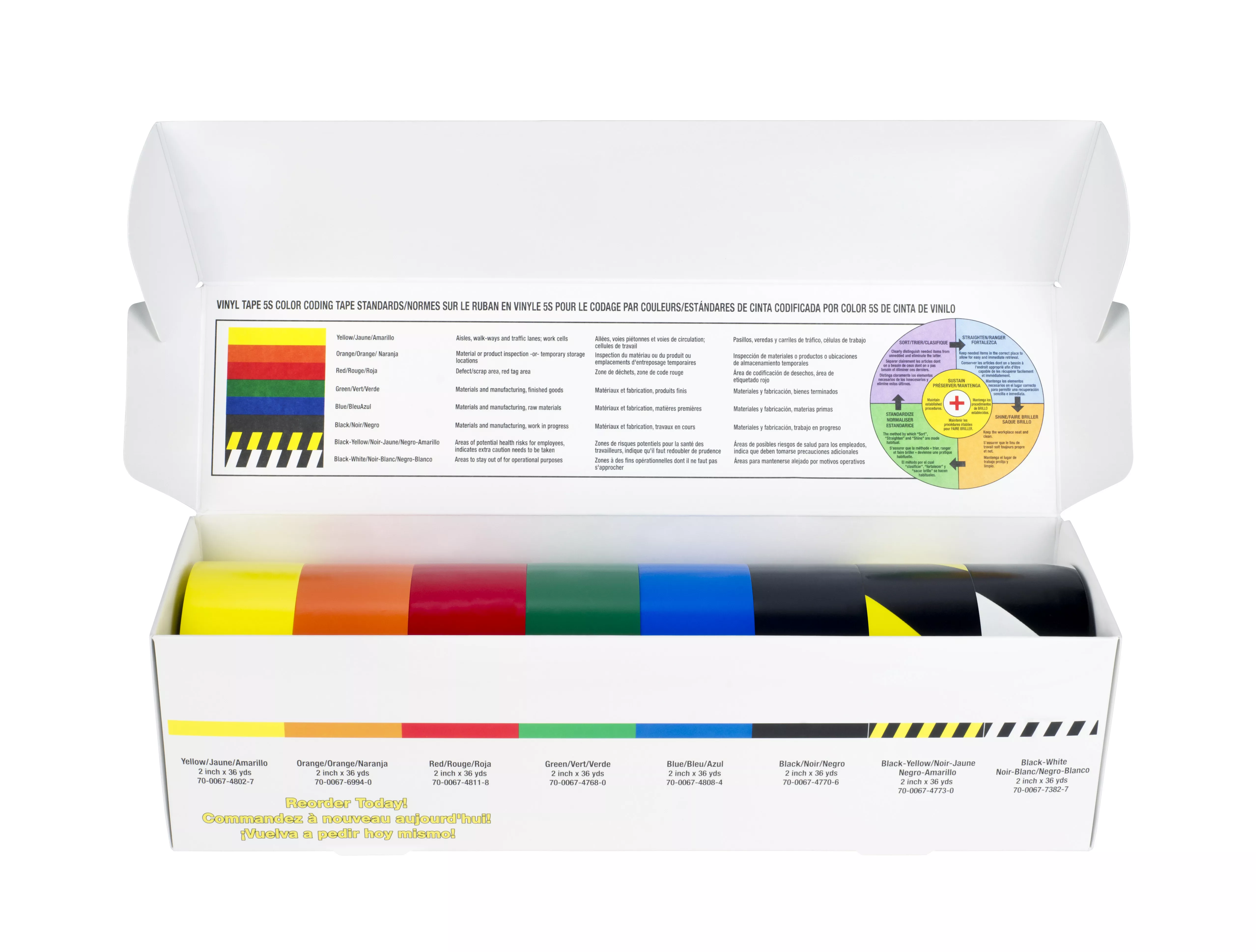 SKU 7100123108 | 3M™ Vinyl Tape Safety and 5S Color Coding Pack