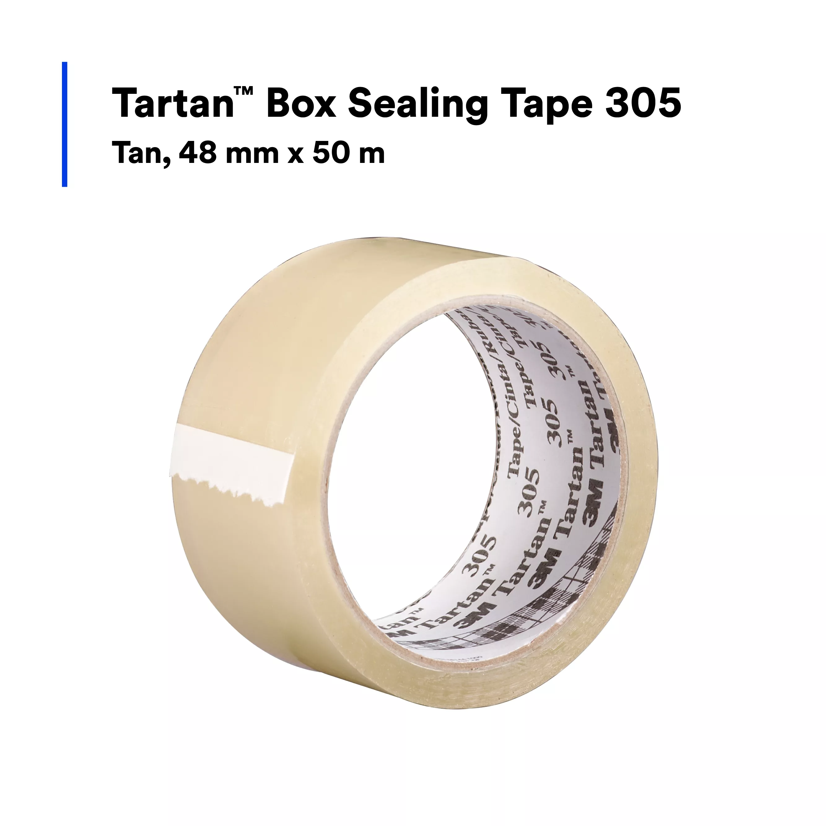 Tartan™ Box Sealing Tape 305, Clear, 48 mm x 50 m, 36 Rolls/Case