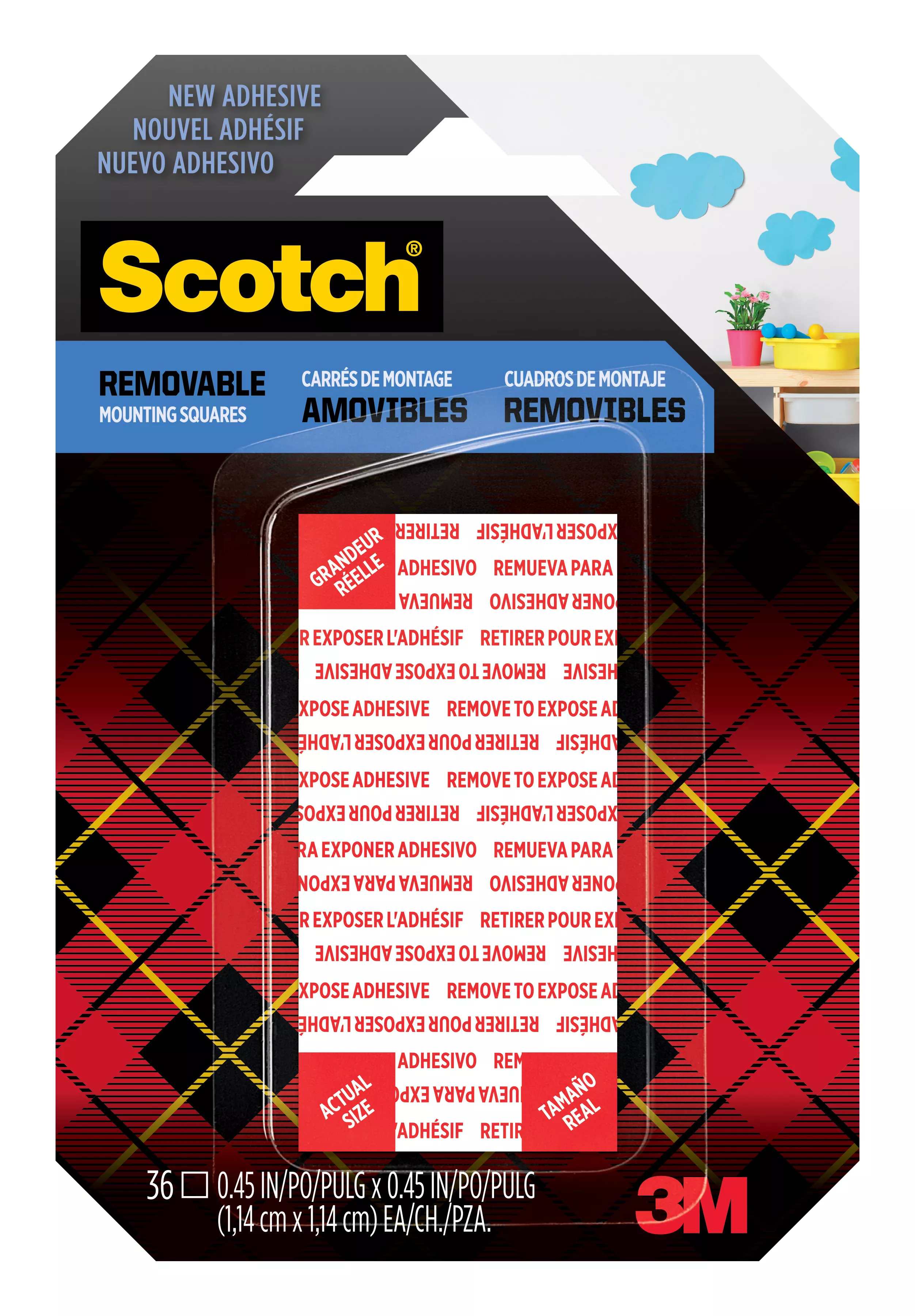 Scotch® Removable Double-Sided Mounting Squares 7225AMS-ESF, 0.45 in x 0.45 in (1.14 cm x 1.14 cm) 432/pk