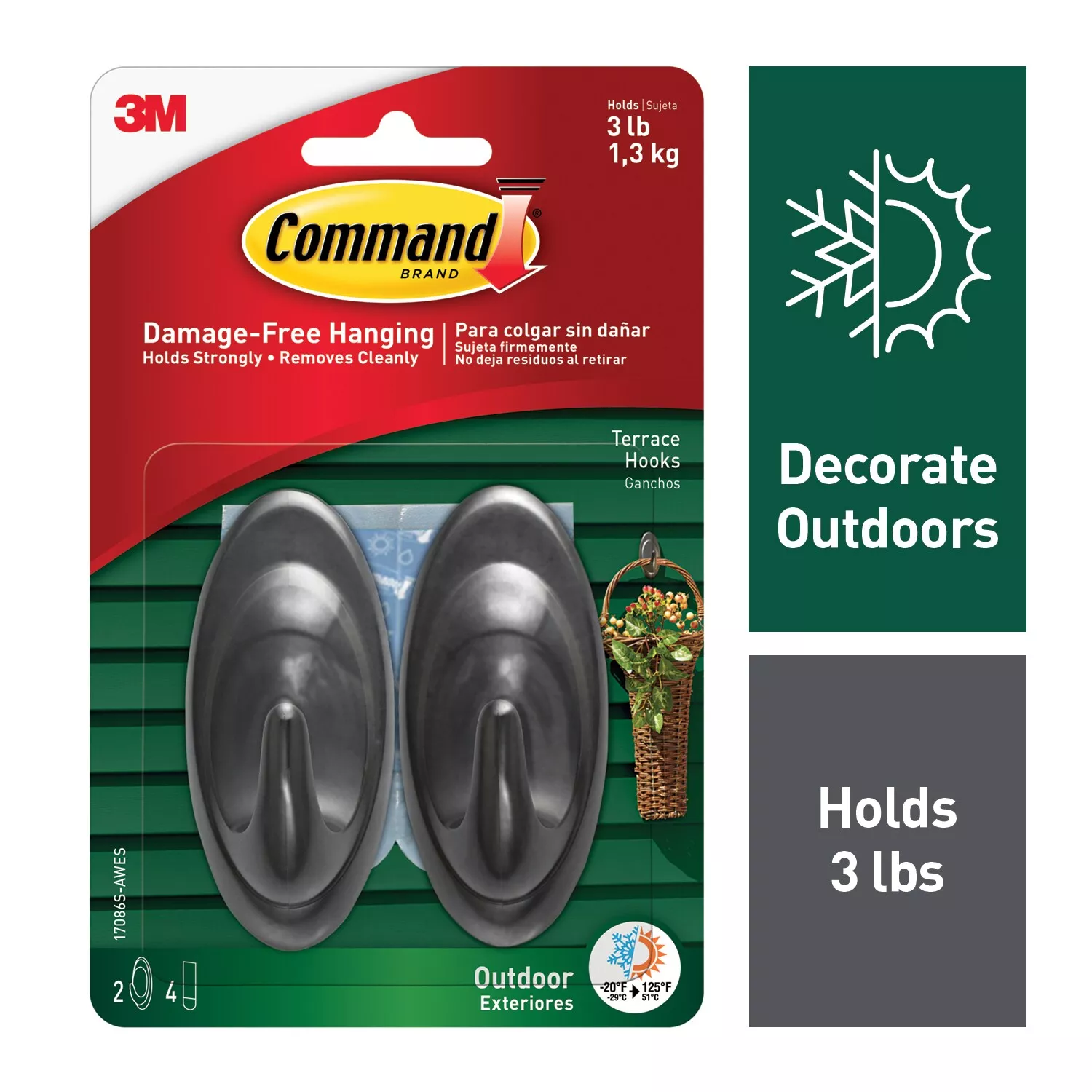 Command™ Outdoor Medium Slate Terrace Hooks 17086S-AWES