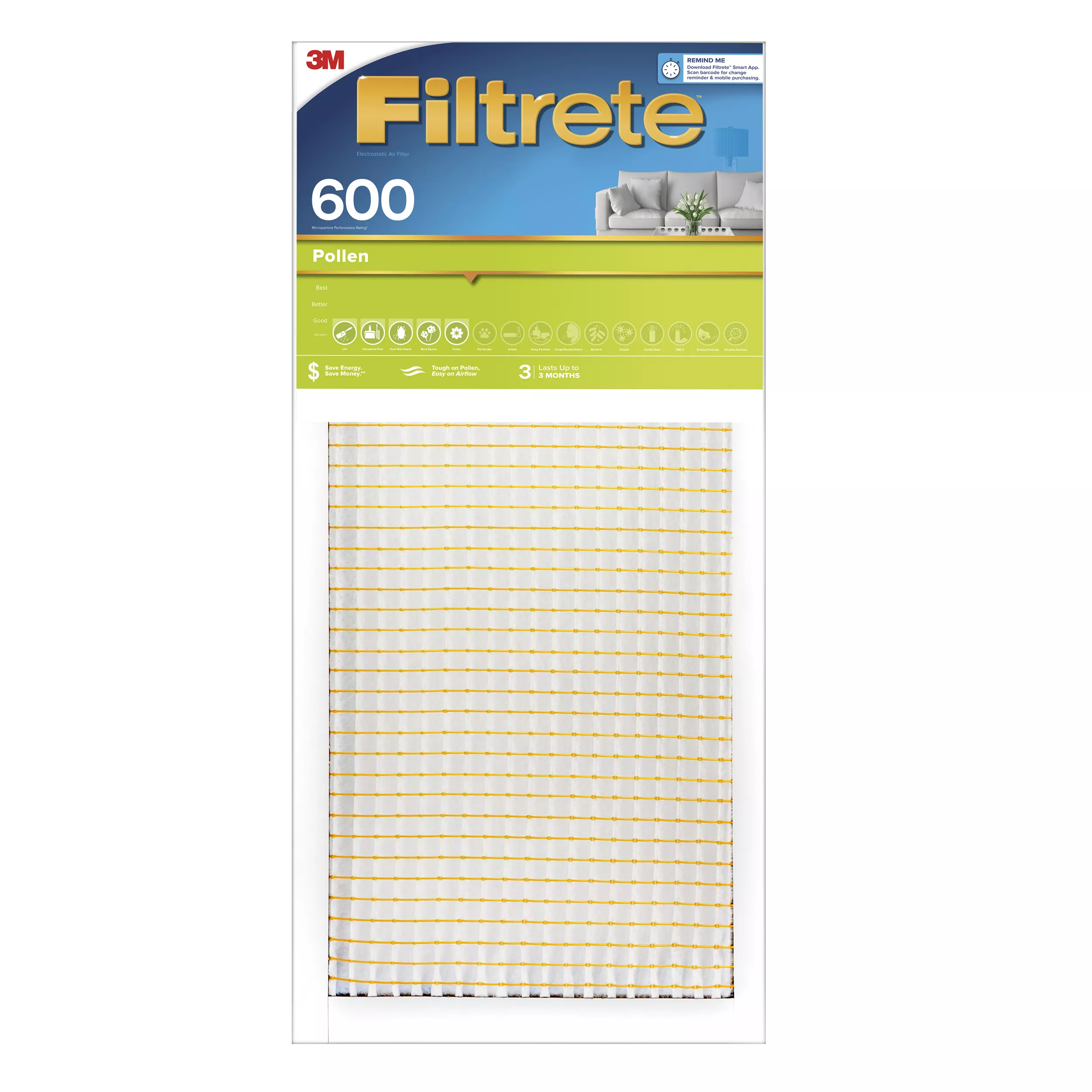 Filtrete™ Electrostatic Air Filter 600 MPR 9867DC-4, 10 in x 20 in x 1 in (25.4 cm x 50.8 cm x 2.5 cm)