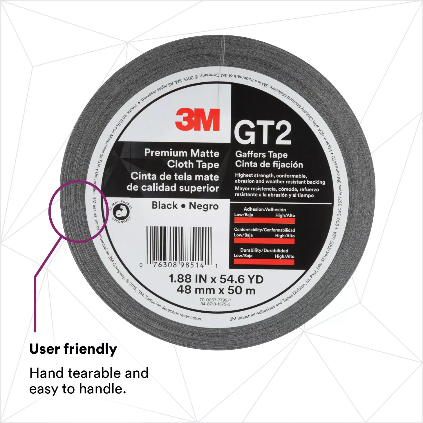 SKU 7010336132 | 3M™ Premium Matte Cloth (Gaffers) Tape GT2