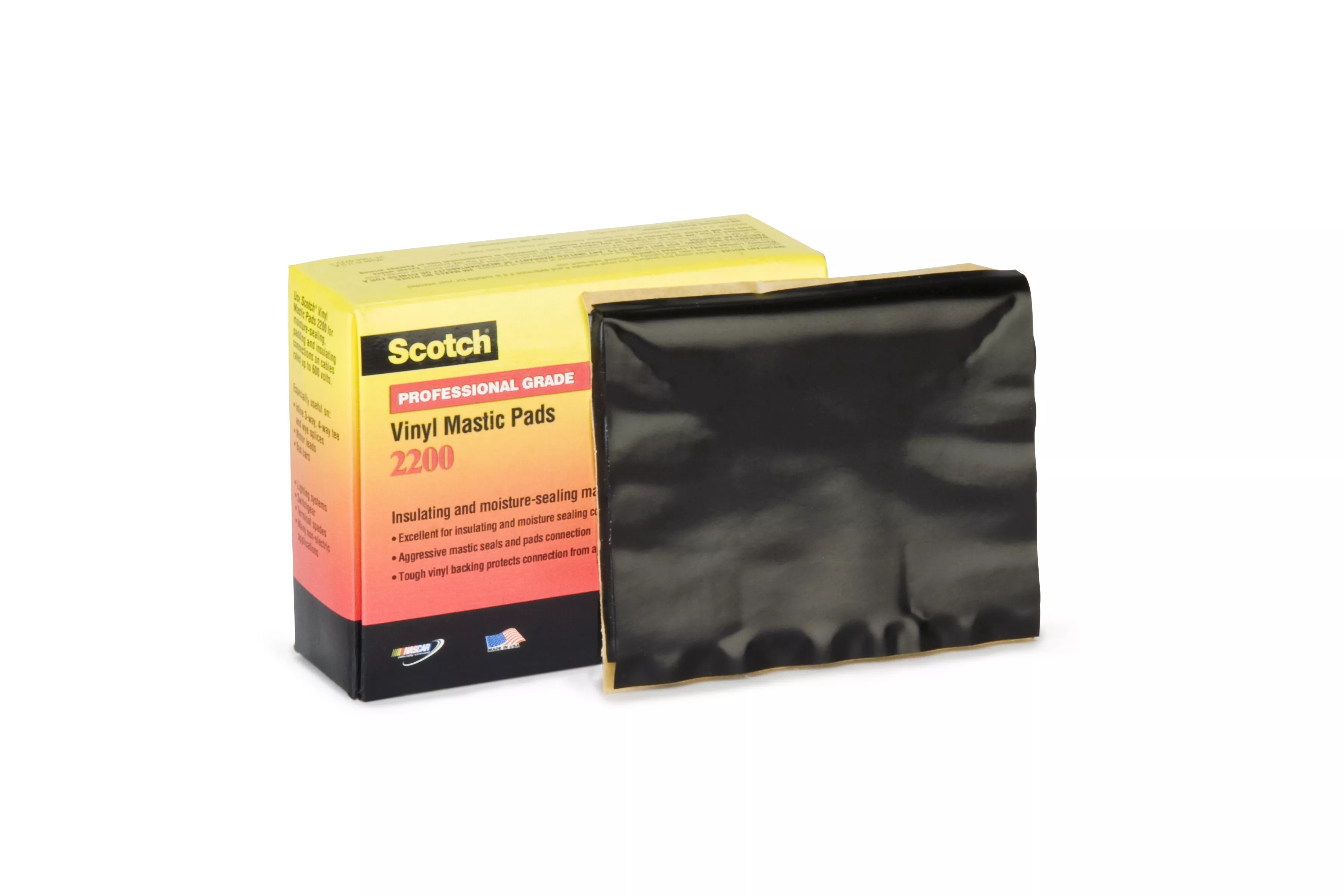 Scotch® Vinyl Mastic Pad 2200, 2-1/2 in x 8-1/2 in, Black, 20 pads/carton, 100 pads/Case