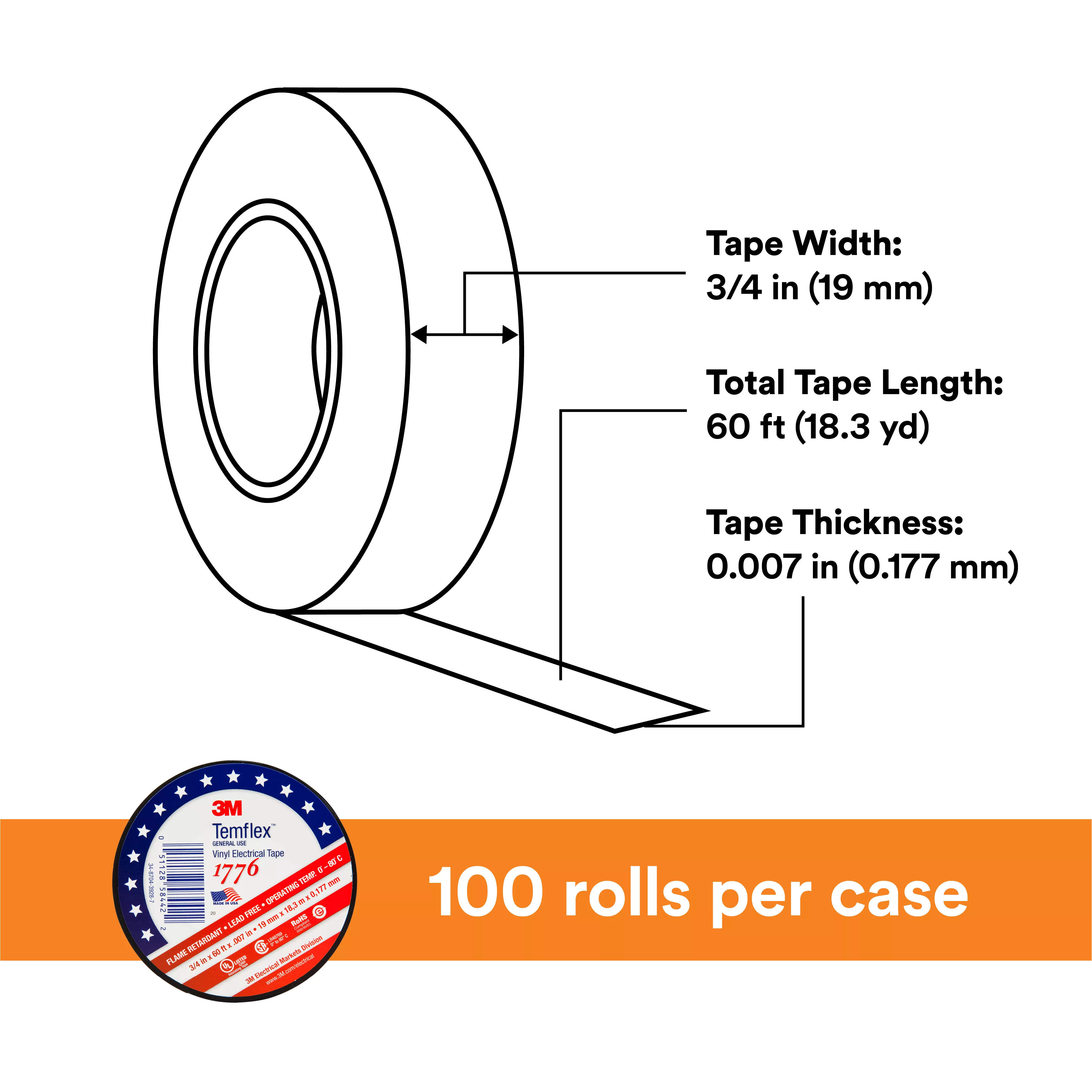 SKU 7010398066 | 3M™ Temflex™ Vinyl Electrical Tape 1776