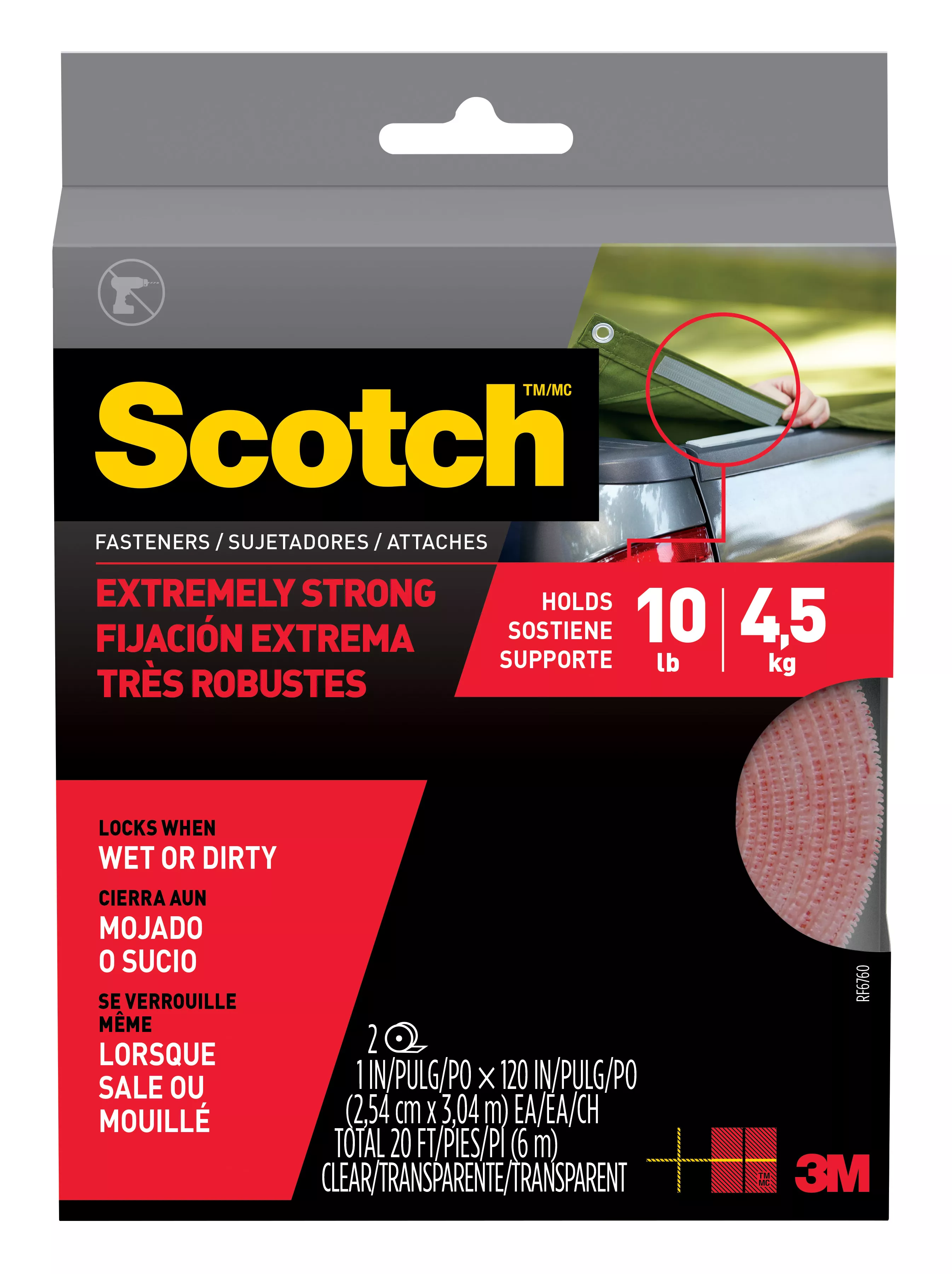 Scotch™ Extreme Fasteners RF6760, 1 in x 10 ft (25.4 mm x 3.04 m), Clear, 2 Rolls