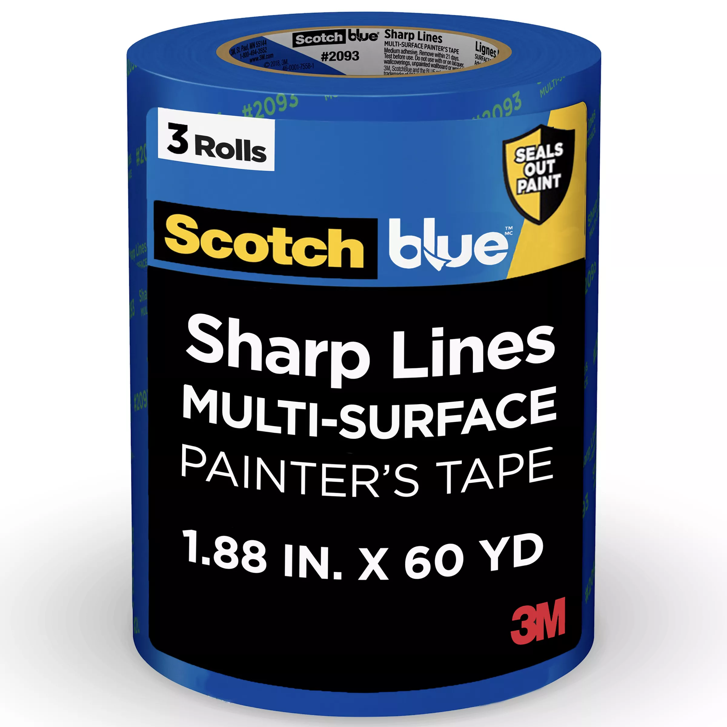 ScotchBlue™ Sharp Lines Painter's Tape 2093-48TC3, 1.88 in x 60 yd (48 mm x 54.8 m), 3 rolls/pack