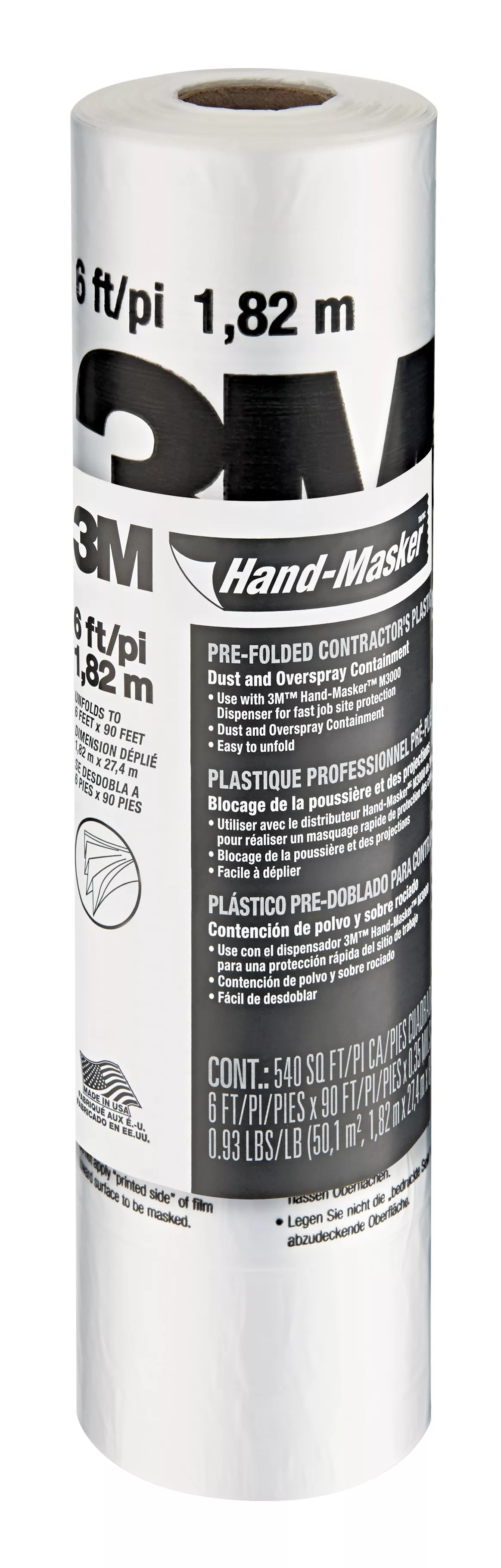 3M™ Hand-Masker™ Contractor's Plastic CP6, 6 ft x 90 ft x 0.00035 in, (1,82 m x 27,4 m x .00889 mm), 1 Roll/Pack