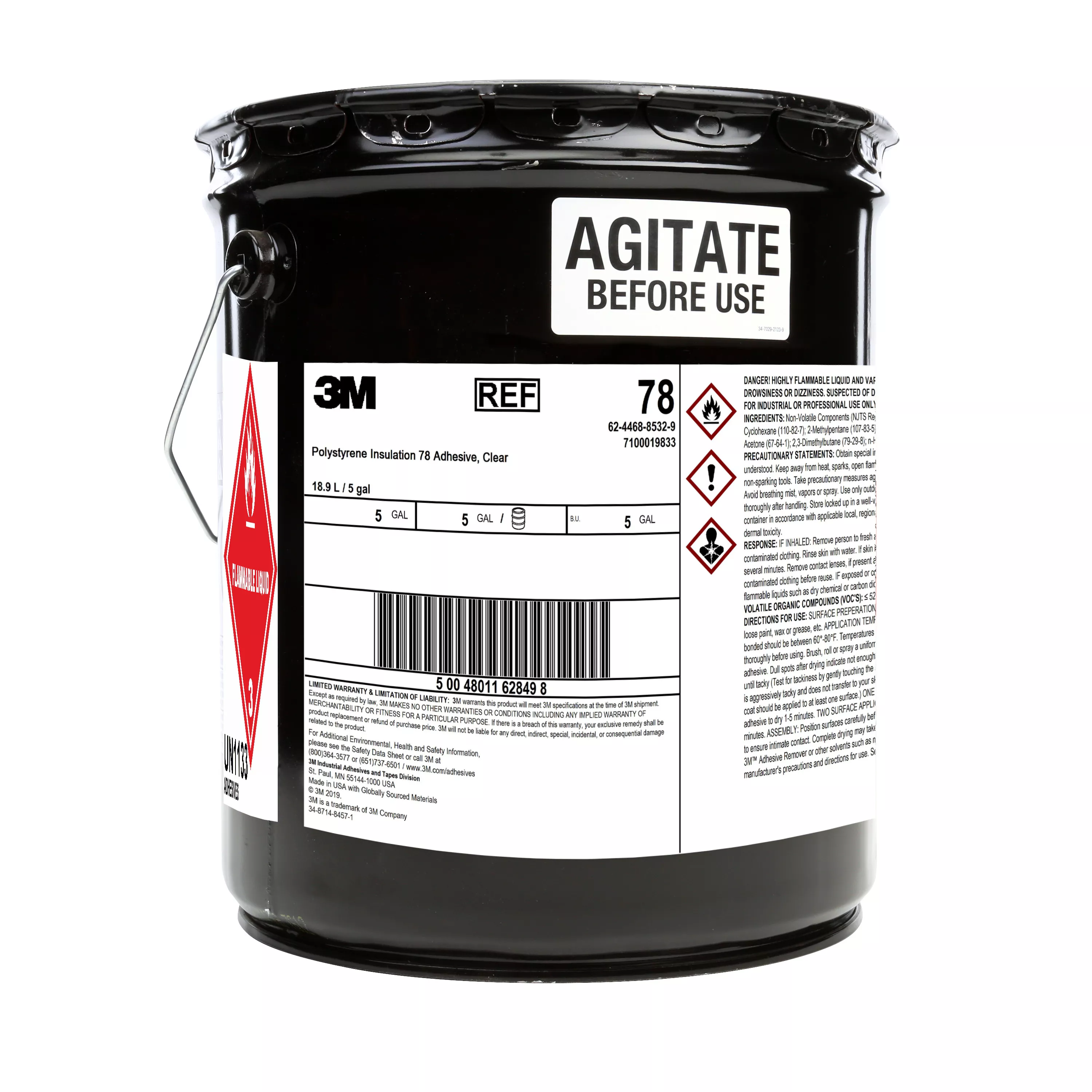 3M™ Polystyrene Insulation Adhesive 78, Clear, 5 Gallon (Pail), 1
Can/Drum