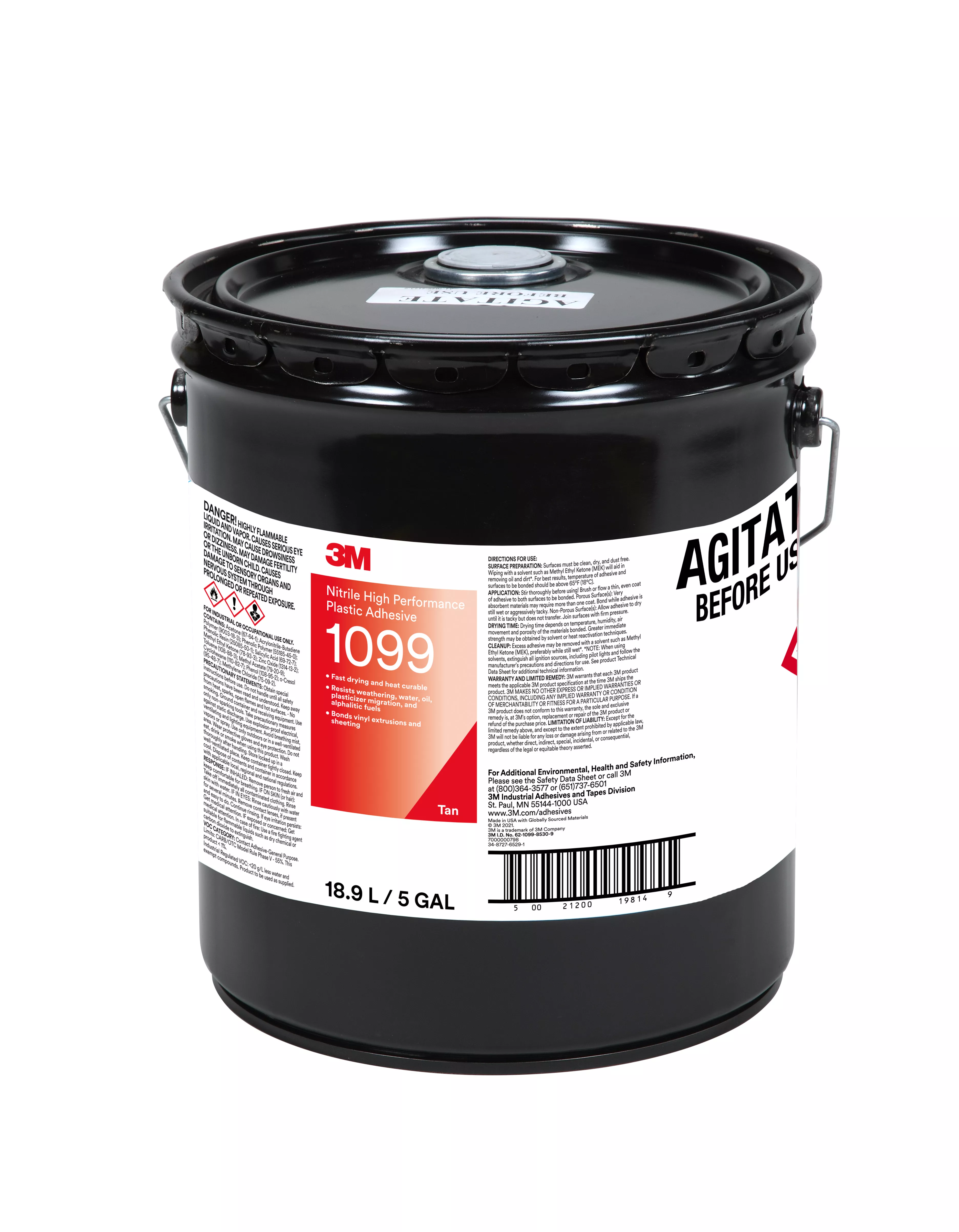 3M™ Nitrile High Performance Plastic Adhesive 1099, Tan, 5 Gallon
(Pail), 1 Can/Drum