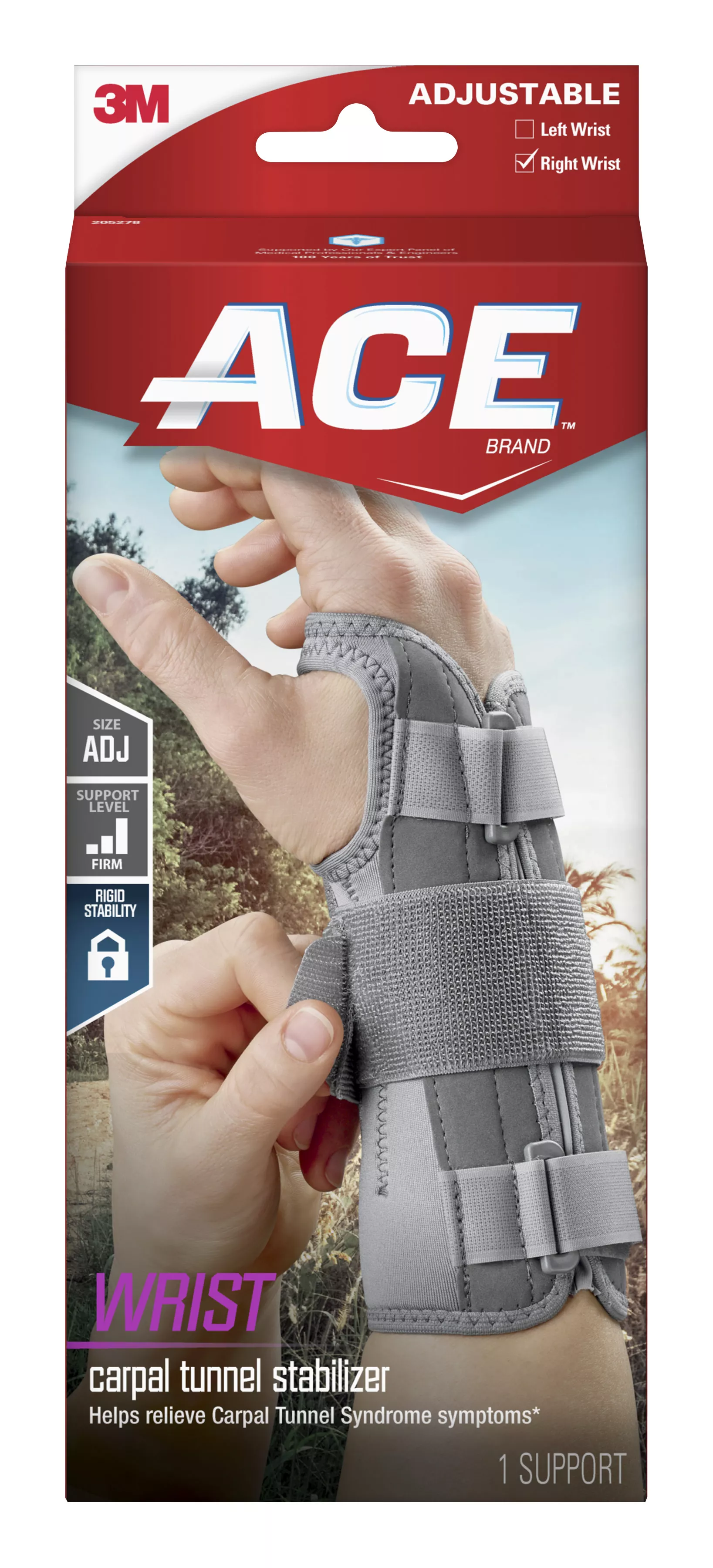 ACE™ Carpal Tunnel Wrist Stabilizer 205278, RH, One Size