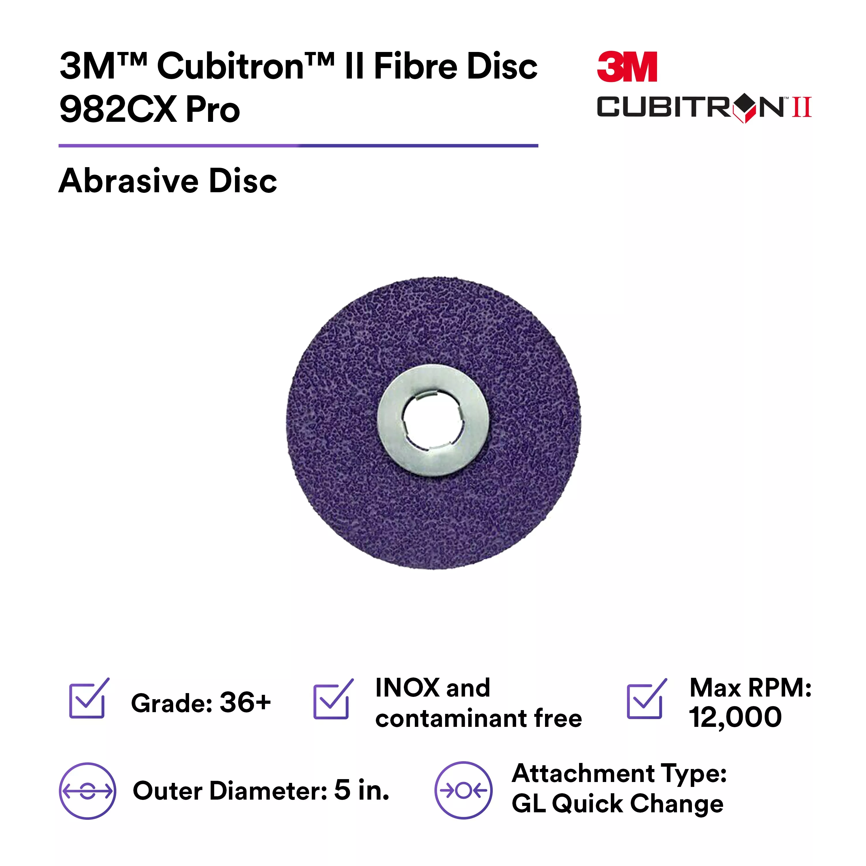 SKU 7100242969 | 3M™ Cubitron™ II Fibre Disc 982CX Pro