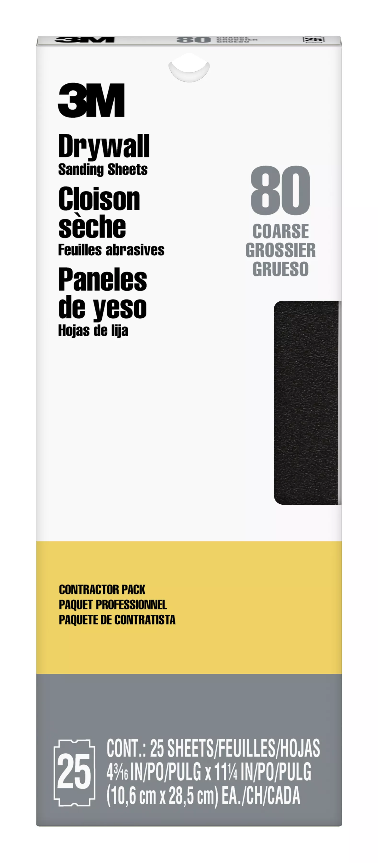 3M™ Drywall Sanding Sheets 99433NA, 4 3/16 in x 11 1/4 in, 80 grit, 25 shts/pk, 10pks/cs