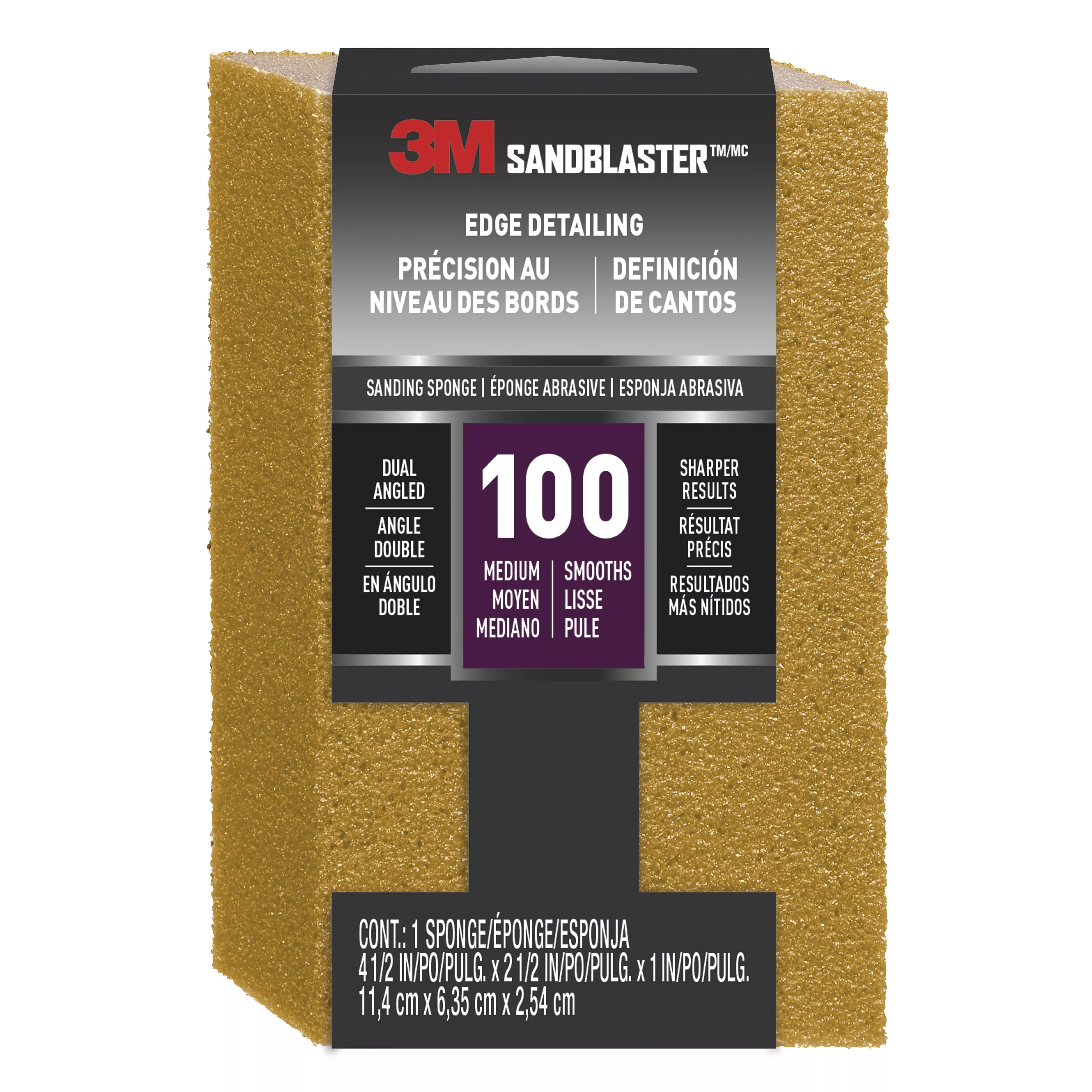 3M™ SandBlaster™ EDGE DETAILING Sanding Sponge, 9560 ,100 grit, 4 1/2 in x 2 1/2 x 1 in, 1/pk